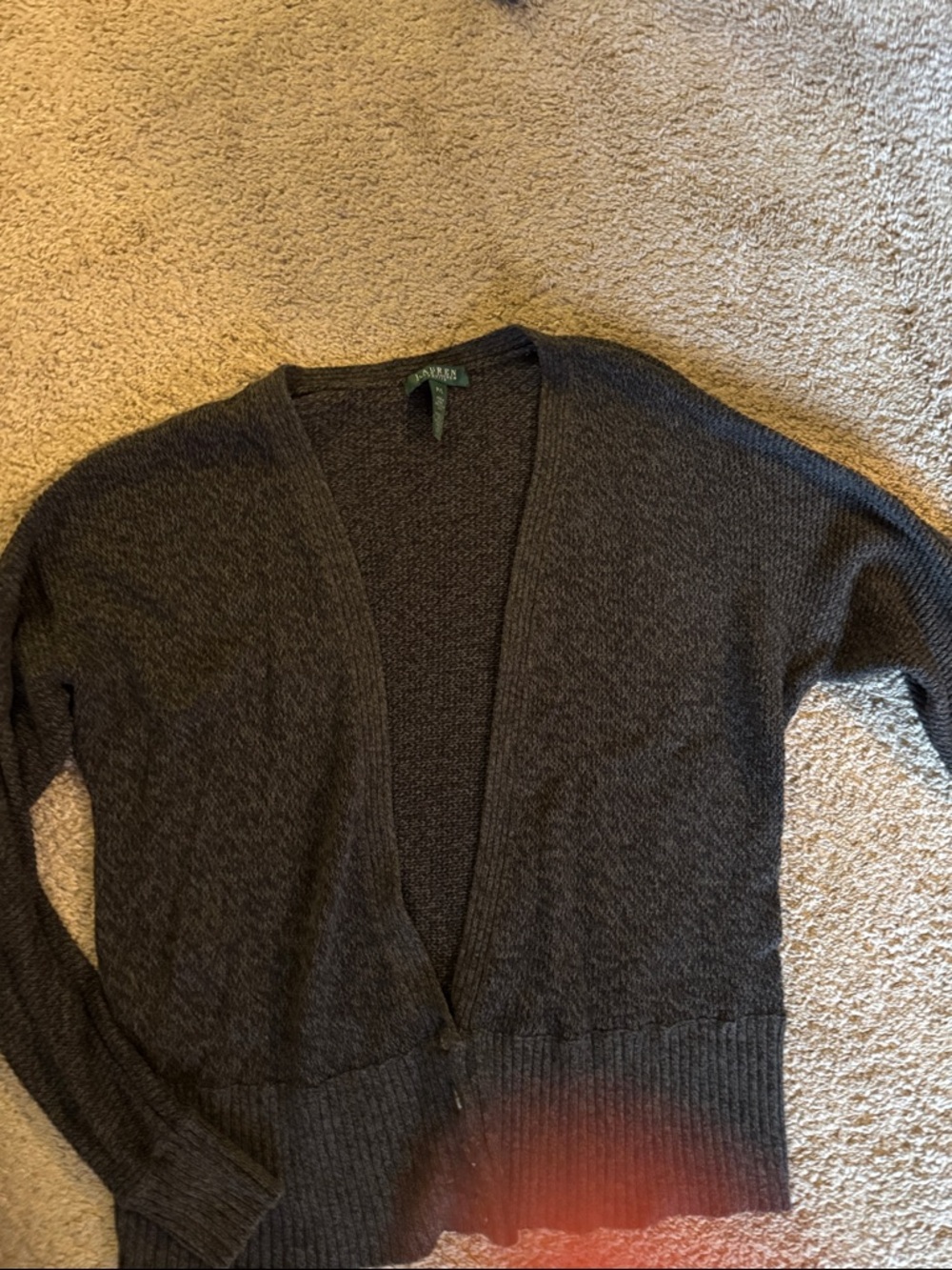 Ralph Lauren Dark Charcoal Open-Front V-Neck Cardigan